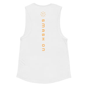 SLAMDINK Pickleball Women's White Muscle Tee with orange logo