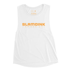 SLAMDINK Pickleball Women's White Muscle Tee with orange logo